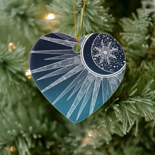 Witte Zon Maan Mandala Blauwe Gradiënt Ontwerp Keramisch Ornament (Boom)