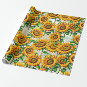 Witte Zonnebloem Bloemen CottageCore Patroon Cadeaupapier