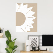 Witte Zonnebloem op Beige Abstracte Muurkunst Poster (Thuiskantoor)