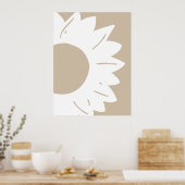 Witte Zonnebloem op Beige Abstracte Muurkunst Poster (Keuken)