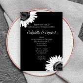 Witte zonnebloem op Black Weddenrenrepeater Dinner Kaart