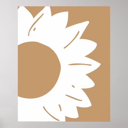 Witte zonnebloem op bruine abstracte wandkunst poster (Voorkant)