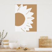 Witte zonnebloem op bruine abstracte wandkunst poster (Keuken)
