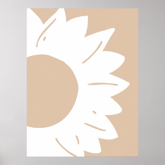 Witte Zonnebloem op Licht Beige Abstracte Wandkuns Poster (Voorkant)