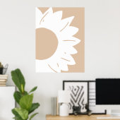 Witte Zonnebloem op Licht Beige Abstracte Wandkuns Poster (Thuiskantoor)