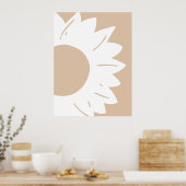 Witte Zonnebloem op Licht Beige Abstracte Wandkuns Poster (Keuken)