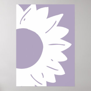 Witte zonnebloem op paarse abstracte wandkunst poster