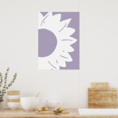 Witte zonnebloem op paarse abstracte wandkunst poster (Keuken)