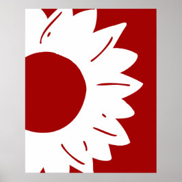 Witte Zonnebloem op Rode Abstracte Muurkunst Poster
