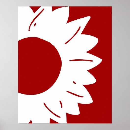 Witte Zonnebloem op Rode Abstracte Muurkunst Poster (Voorkant)
