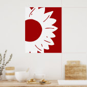 Witte Zonnebloem op Rode Abstracte Muurkunst Poster (Keuken)