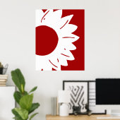 Witte Zonnebloem op Rode Abstracte Muurkunst Poster (Thuiskantoor)