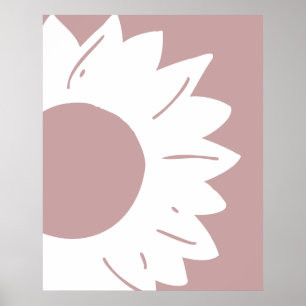 Witte zonnebloem op stoffige roze abstracte wandku poster