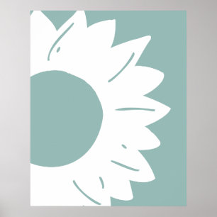 Witte Zonnebloem op Telen Abstracte Muurkunst Poster