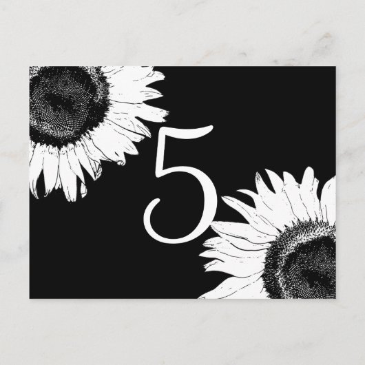 Witte zonnebloemen op zwarte tafelnummers (Achterkant)