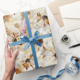 Witte Zonnebloemen Verjaardag Cadeaupapier