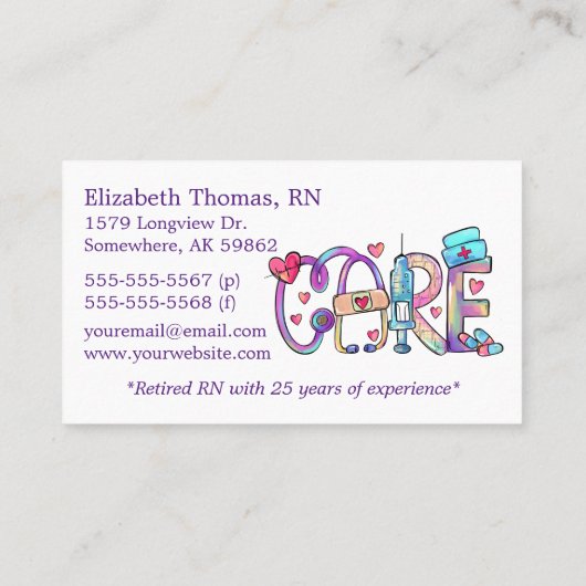 Witte 'Zorg' voor privé-vergadering Visitekaartje (Achterkant)