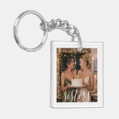 Witte Zusters Script Modern Trendy 2 Foto Vierkant Sleutelhanger (Voorkant Links)