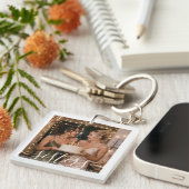 Witte Zusters Script Modern Trendy 2 Foto Vierkant Sleutelhanger (Voorkant Rechts)