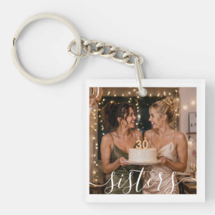 Witte Zusters Script Modern Trendy 2 Foto Vierkant Sleutelhanger