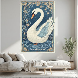 Witte Zwaan Art Nouveau Aqua Blauwe Water Juweelto