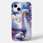 Witte Zwaan en Cygnet met Paarse Rozen Case-Mate iPhone Case (Achterkant)