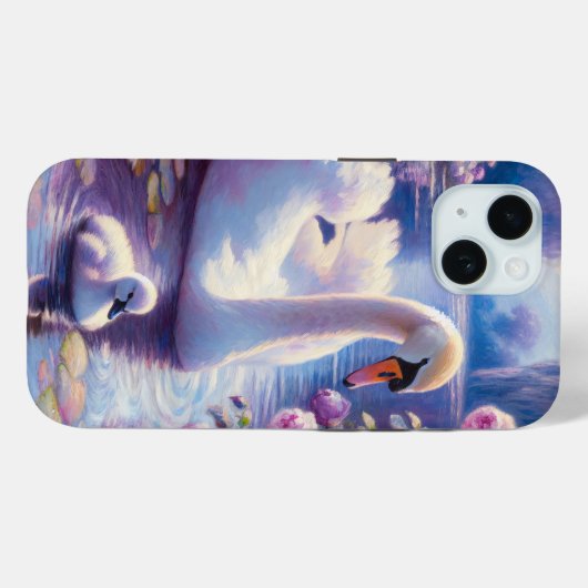 Witte Zwaan en Cygnet met Paarse Rozen Case-Mate iPhone Case (Achterkant (horizontaal))