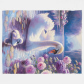 Witte Zwaan en Cygnet met Paarse Rozen Fleece Deken (Voorkant (Horizontaal))