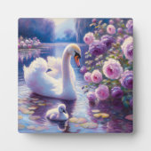 Witte Zwaan en Cygnet met Paarse Rozen Fotoplaat (Voorkant)