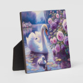 Witte Zwaan en Cygnet met Paarse Rozen Fotoplaat (Voorkant)