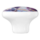 Witte Zwaan en Cygnet met Paarse Rozen Keramische Knop (Zijkant)