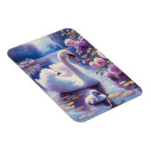 Witte Zwaan en Cygnet met Paarse Rozen Magneet (Rechterzijde)