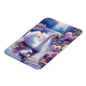 Witte Zwaan en Cygnet met Paarse Rozen Magneet (Linkerzijde)