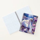 Witte Zwaan en Cygnet met Paarse Rozen Notitieboek (Binnen)