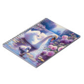 Witte Zwaan en Cygnet met Paarse Rozen Notitieboek (Linkerzijde)