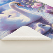 Witte Zwaan en Cygnet met Paarse Rozen Sherpa Deken (3/4)