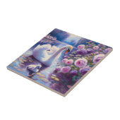 Witte Zwaan en Cygnet met Paarse Rozen Tegeltje (Zijkant)