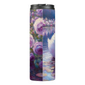 Witte Zwaan en Cygnet met Paarse Rozen Thermosbeker (Achterkant)