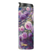 Witte Zwaan en Cygnet met Paarse Rozen Thermosbeker (Geroteerd rechts)