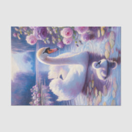 Witte Zwaan en Cygnet Paarse Rozen Decoupage Tissuepapier