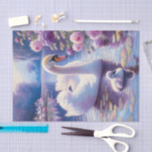 Witte Zwaan en Cygnet Paarse Rozen Decoupage Tissuepapier (Craft)