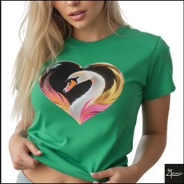 Witte Zwaan Hart Frame Neon Pop Art T-shirt