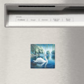 Witte Zwaan Huilende Wilgen Waterverf Kunst Magneet (Insitu (Vaatwasser))