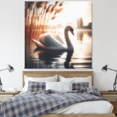 Witte Zwaan In Een Vijver Canvas Afdruk (Insitu (Slaapkamer))