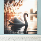 Witte Zwaan In Een Vijver Canvas Afdruk (Insitu (Houten vloer))
