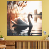 Witte Zwaan In Een Vijver Canvas Afdruk (Insitu (Woonkamer))