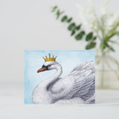  witte zwaan in goudkroon briefkaart (Staand voorkant)