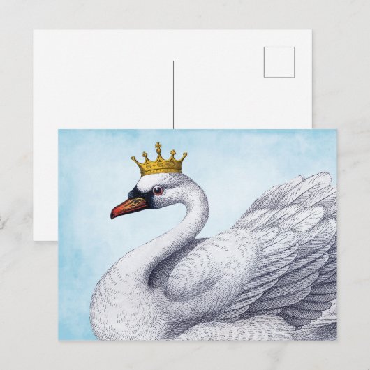 witte zwaan in goudkroon briefkaart (Voorkant / Achterkant)