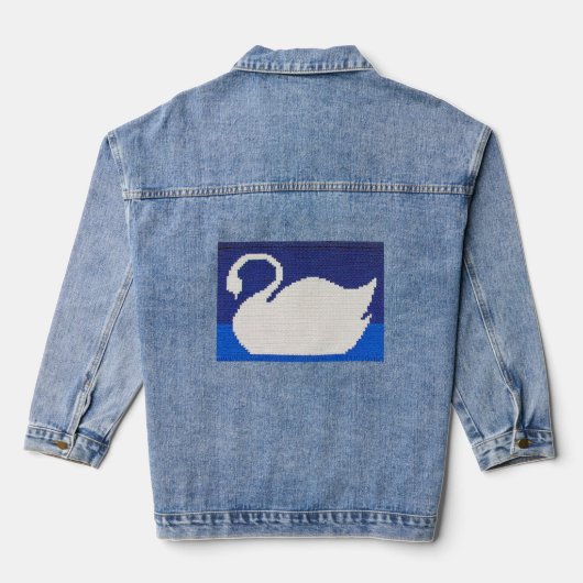 Witte zwaan in koel blauw meer ambachtelijke haakp denim jacket (Achterkant)