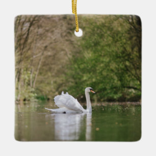 Witte Zwaan Keramisch Ornament